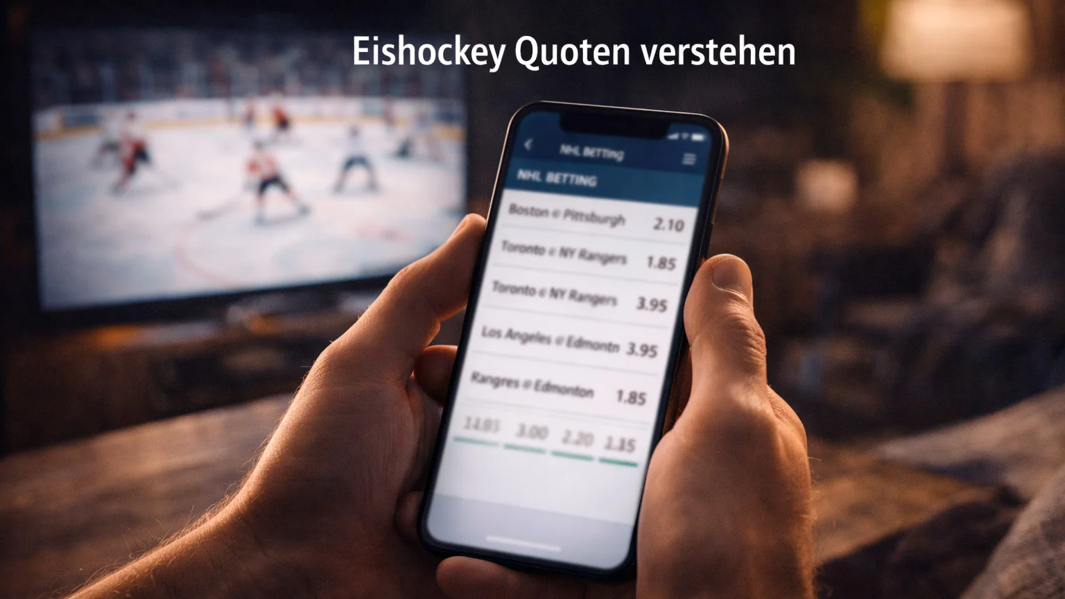 Sportwetten-Quotentafel für Eishockey mit Dezimalquoten