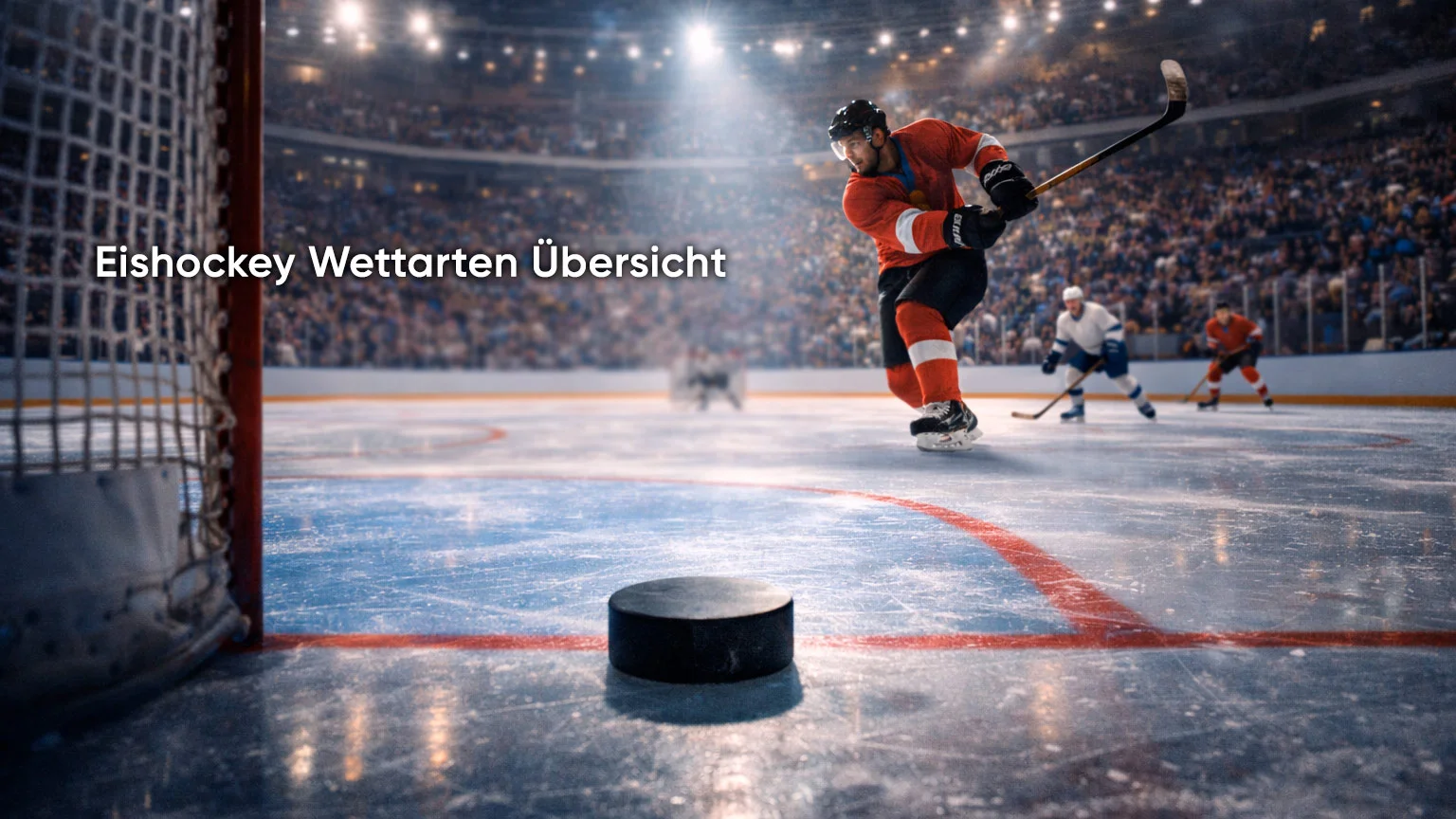 Eishockey Wettarten Übersicht mit Puck und Spielszene auf dem Eis